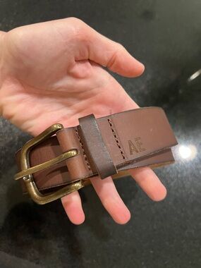 American Eagle Outfitters Brown Leather Belt with Brass Buckle